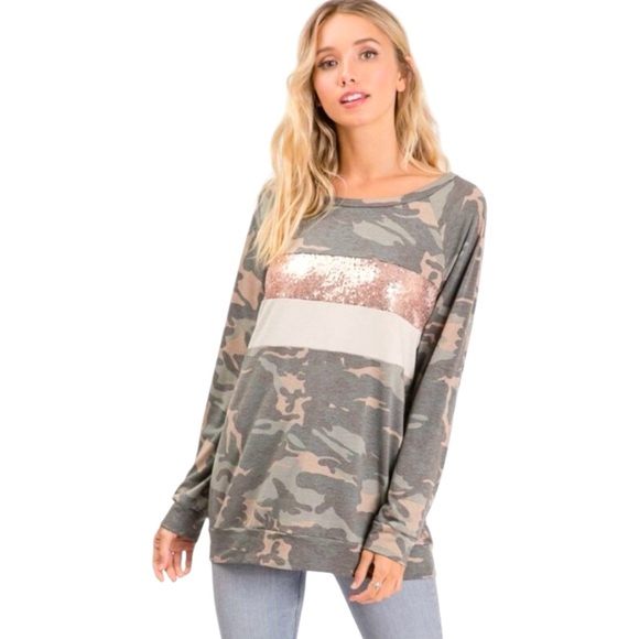 🆕 BiBi Camo Colorblock Sequin Top - NIB - Picture 12 of 15